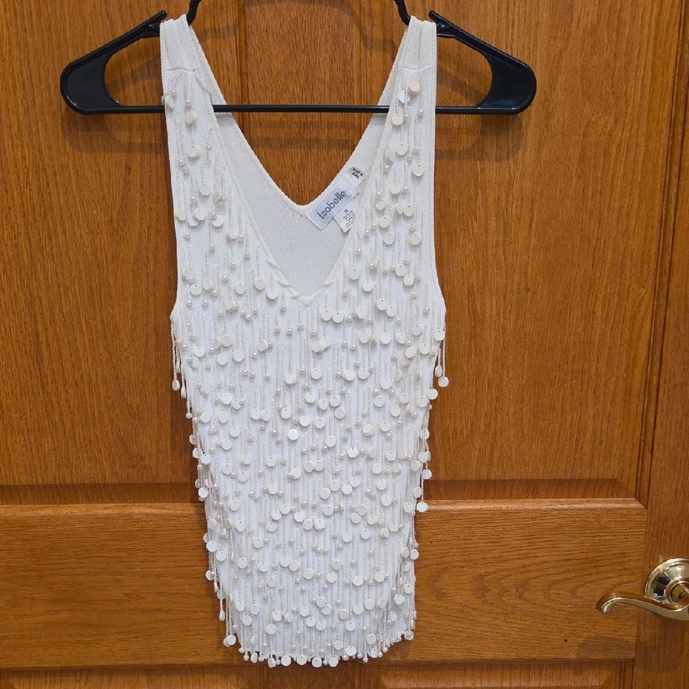 Ladakh Cream Tank Top with Fringe Accents
